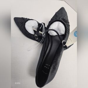A New Day Gabriella Velvet Pointy Toe Mary Jane Ballet Flats Womens 7.5 NWT goth